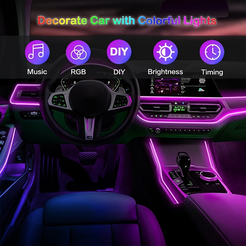 Interior Car LED Strip Lights APP Control, 5 In 1 RGB 16 Million Colors Ambient Lighting Kit With 236 Inches Fiber Optic, Music Mode Inside Car Lighting Accessories, Car Led Lights Interior, Ambient Lighting Car 5V-24V