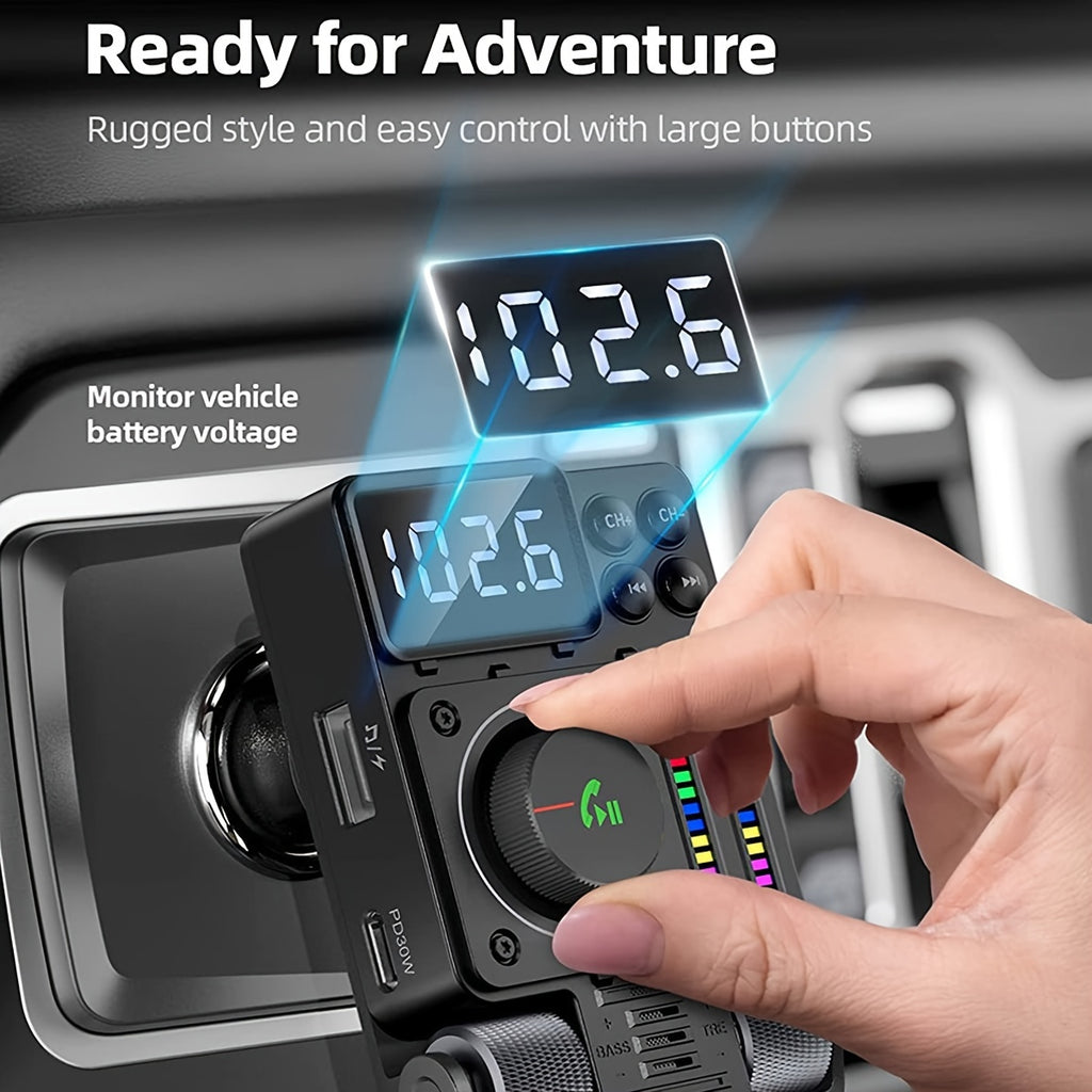 JaJaBor FM Transmitter: Boost Your Car Audio with Treble & Bass Control, 30W Fast Charging, and Hands-Free Wireless Kit