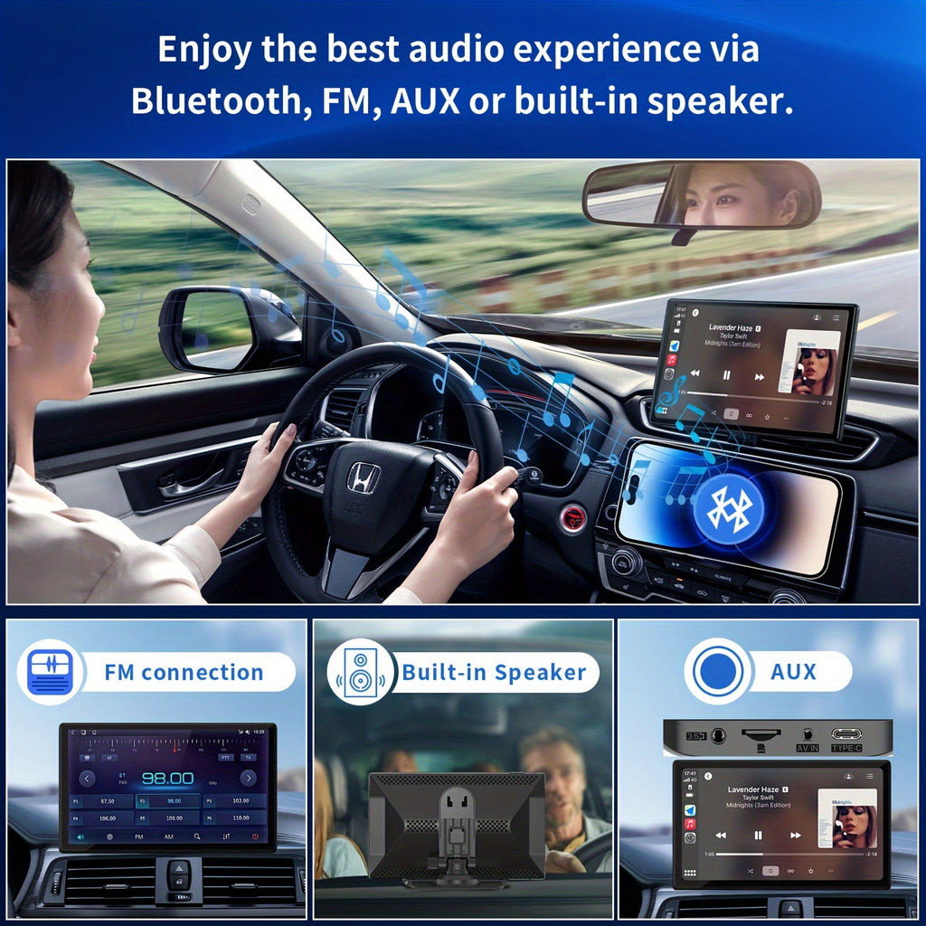 9-Inch Portable Wireless Car Player - Car Video with 4K Dash Cam, 64G TF Card, Android Auto Car Play, Voice Control, Phone Holder, Mirro Link, Navigation Screen and Upgraded Car Audio Receiver
