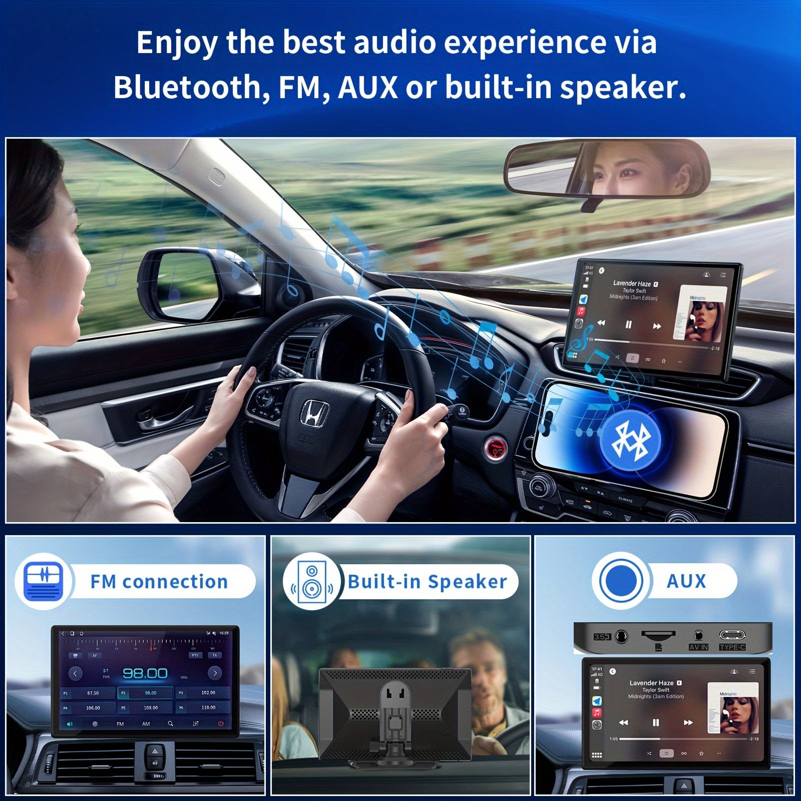 9-Inch Portable Wireless Car Player - Car Video with 4K Dash Cam, 64G TF Card, Android Auto Car Play, Voice Control, Phone Holder, Mirro Link, Navigation Screen and Upgraded Car Audio Receiver