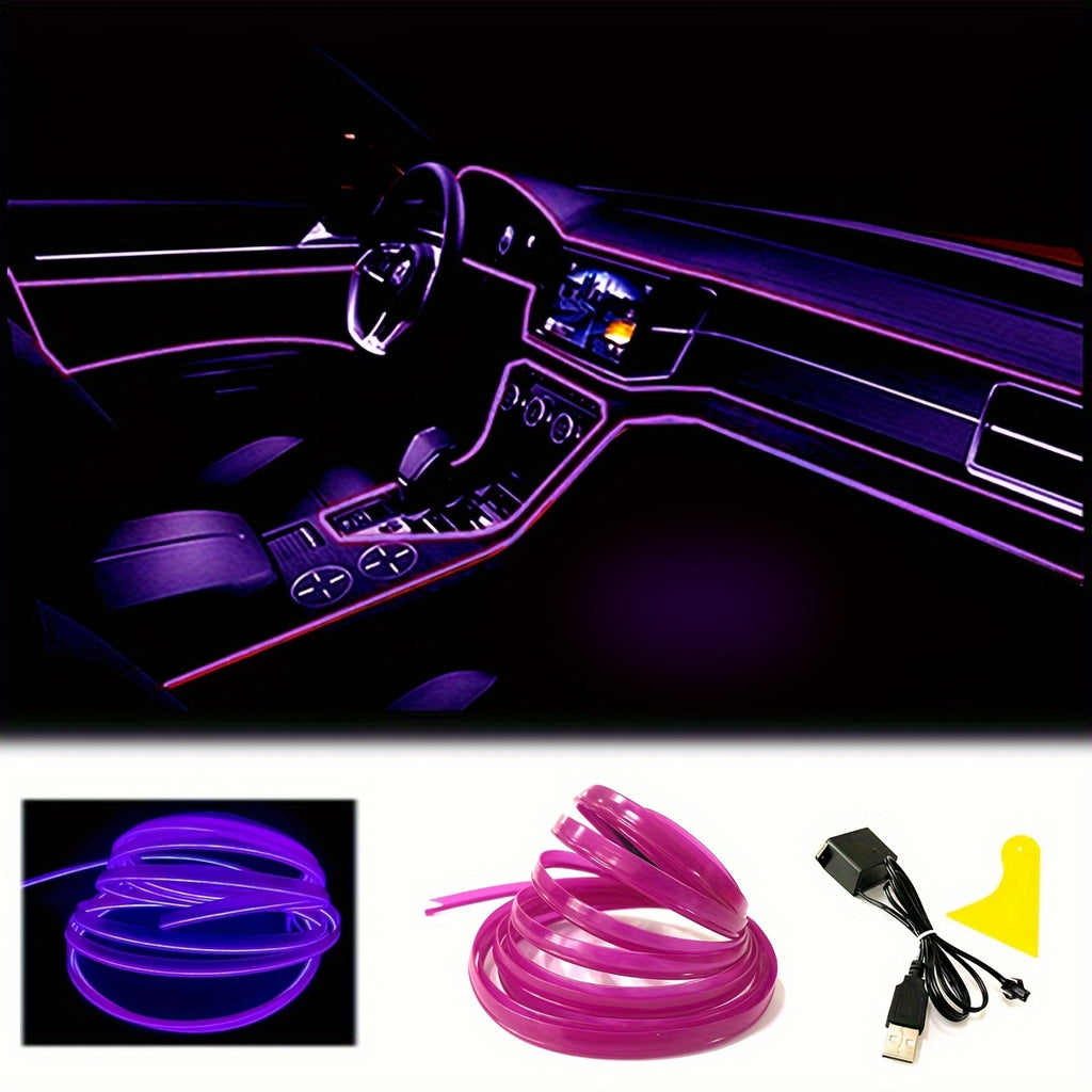 El Wire Pink  Interior Car LED Strip Lights, 10M Neon Wire USB 5V with Fuse Protection for Automotive Car Interior Decoration with 6mm Sewing Edge