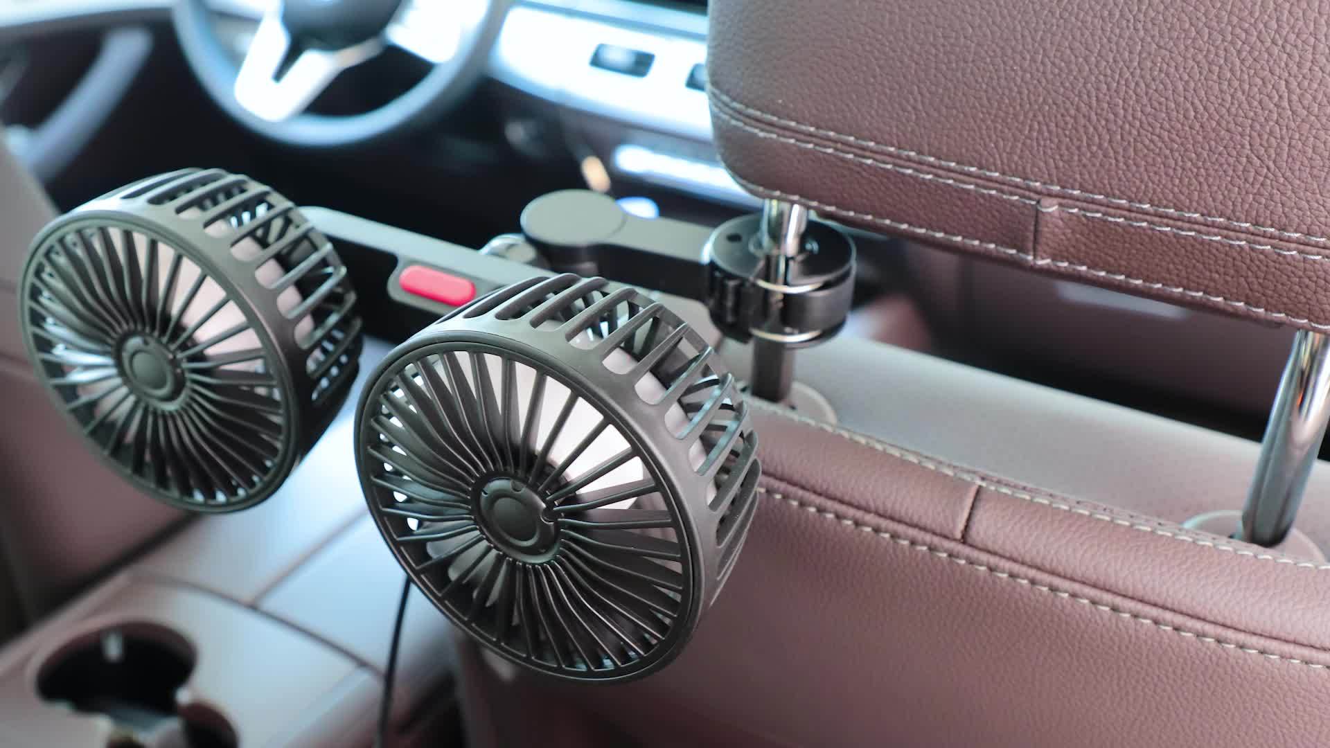 1pc High-Power Dual-Head Car Fan - 360° Rotating Ventilation, Quiet Operation & Secure Clip-On Base - Ideal for Vehicle & Home Use