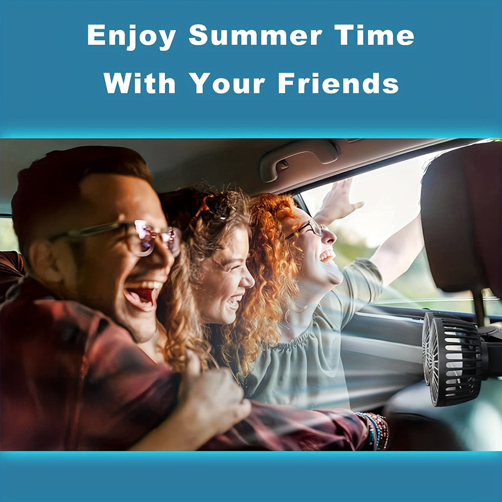 1pc High-Power Dual-Head Car Fan - 360° Rotating Ventilation, Quiet Operation & Secure Clip-On Base - Ideal for Vehicle & Home Use