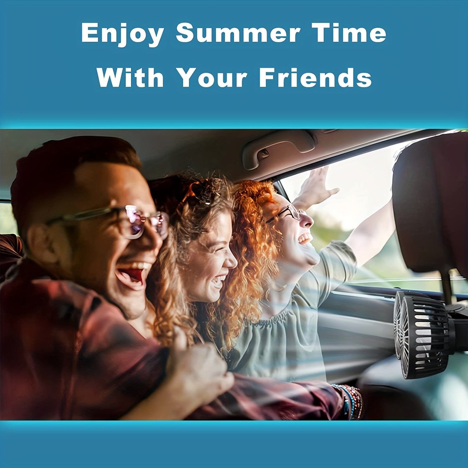 1pc High-Power Dual-Head Car Fan - 360° Rotating Ventilation, Quiet Operation & Secure Clip-On Base - Ideal for Vehicle & Home Use