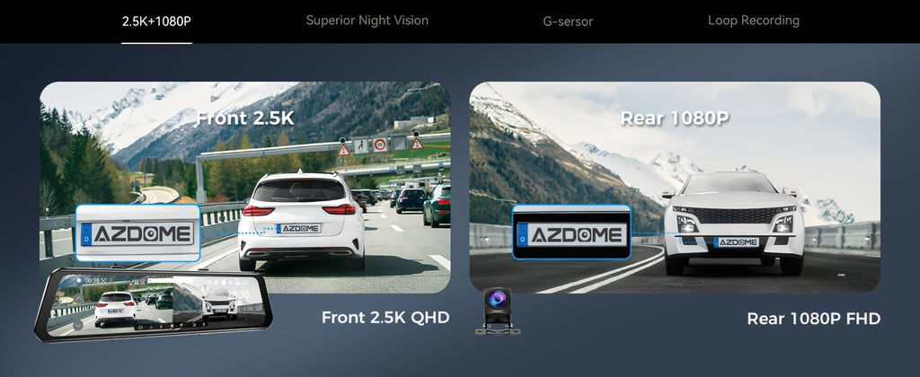 2K UHD Mirror Dash Cam With Backup Cam, AZDOME PG17 12'' Touch Screen Camera for Cars, Front 170° and Rear 150° Wide Visual Angle, Split Screen View Built WiFi, Super Night Vision, Parking Assistance, GPS, WDR, 64G Card Inc