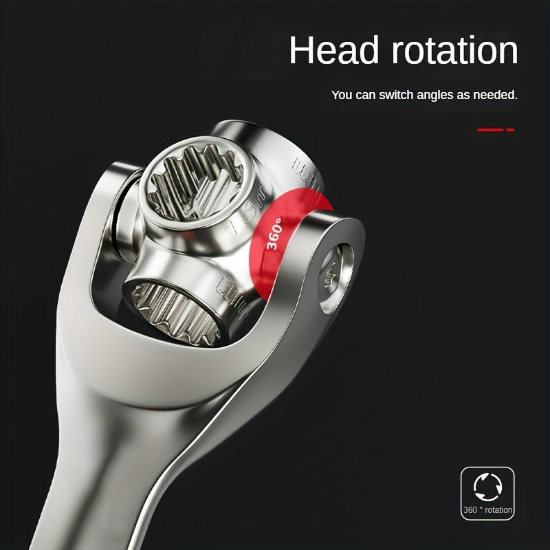 1-Pack 8-in-1 Multifunctional Torx Wrench, Chrome Vanadium Steel, Non-Slip Grip, Multi-Head Rotary Repair Tool for Car Tire Removal, HRC56+2 Hardness, with Anti-Slip Handle