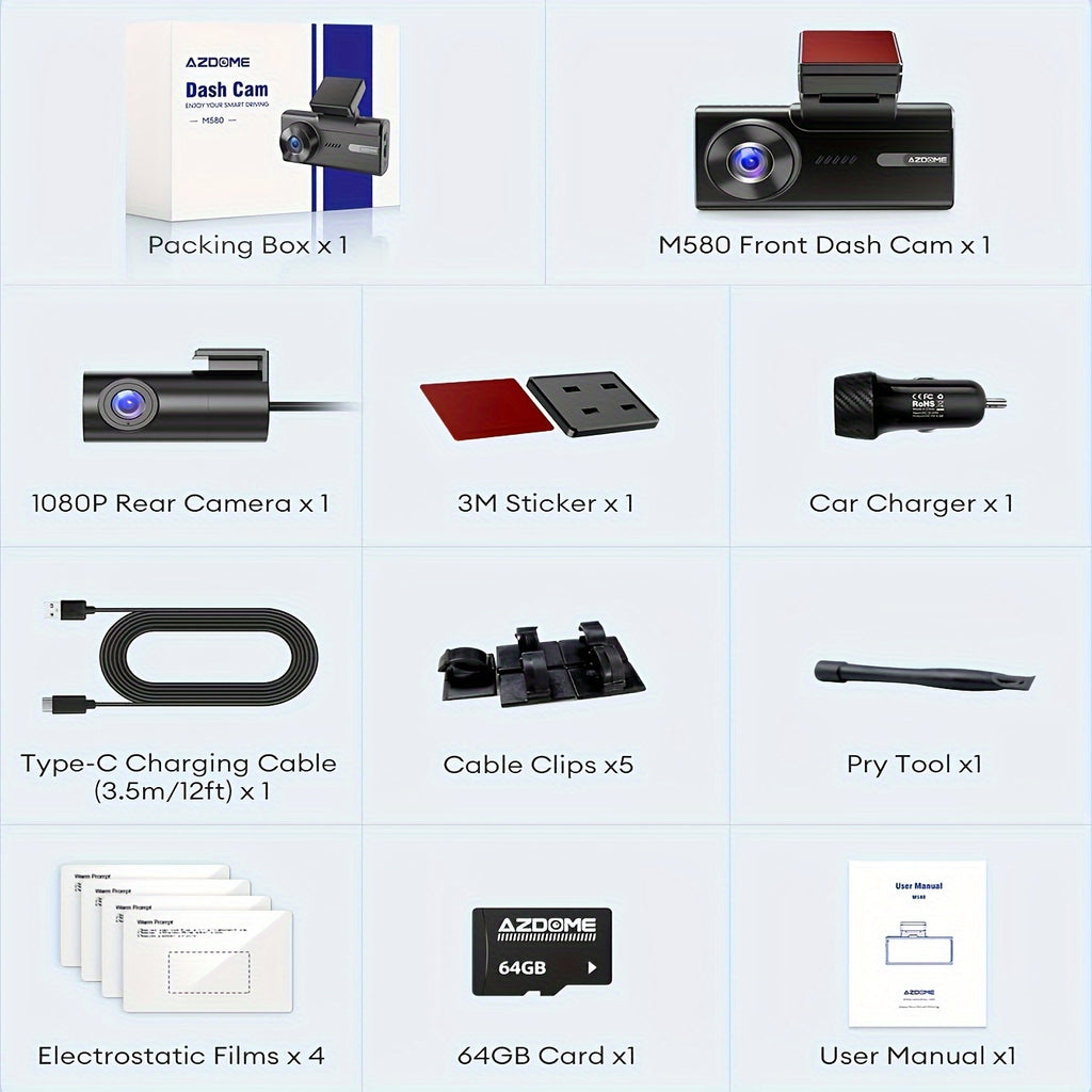 5K M580 Dual Dash Cam - 4-Inch Touch Screen, 150°+140° Wide Angle, 4K Front and 1080P Rear Cameras, Built-in 5G WiFi, GPS, Time-Lapse, 4 Advanced Parking Modes, Screensaver Optional, Easy Installation, Universal Fit for Car