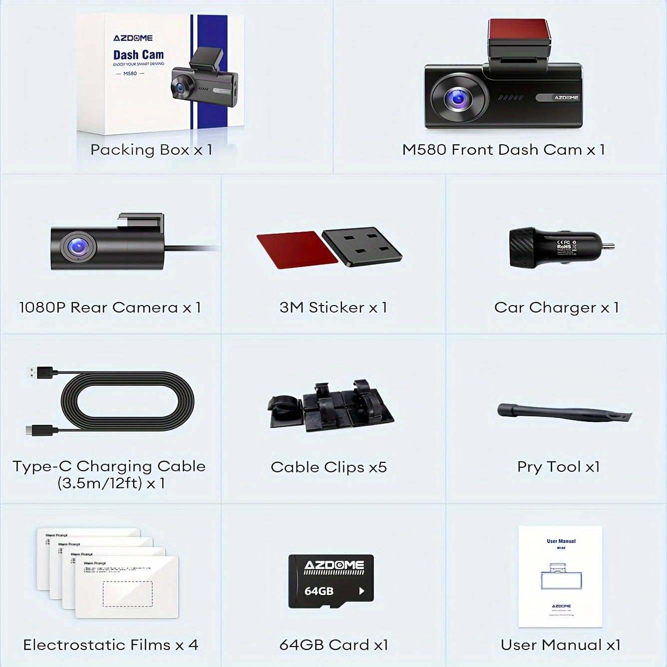 5K M580 Dual Dash Cam - 4-Inch Touch Screen, 150°+140° Wide Angle, 4K Front and 1080P Rear Cameras, Built-in 5G WiFi, GPS, Time-Lapse, 4 Advanced Parking Modes, Screensaver Optional, Easy Installation, Universal Fit for Car