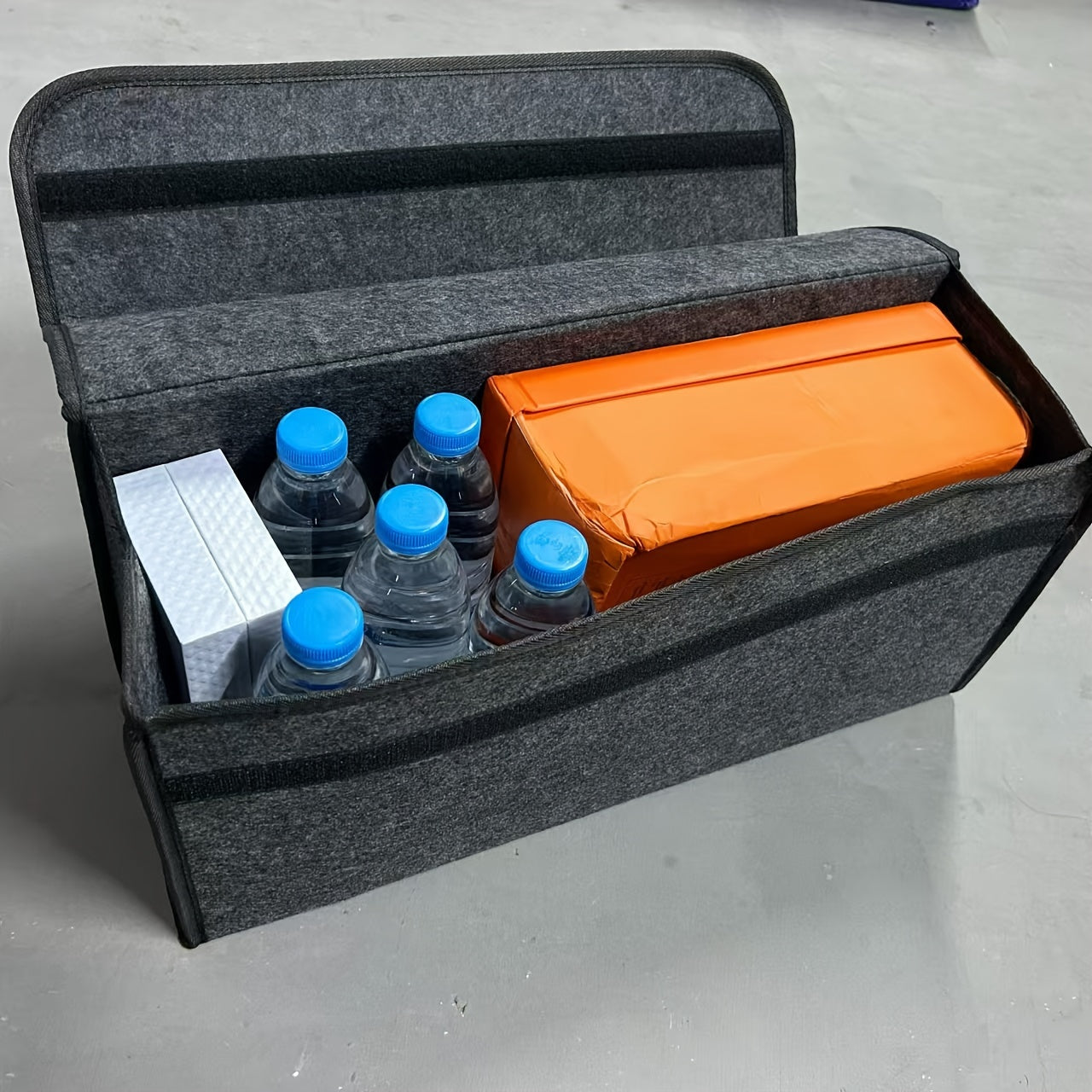 1pc Car Storage Box, Portable, Foldable Car Trunk Organizer, Felt Cloth Storage Box, Car Interior Tidying Container, Car Organizer