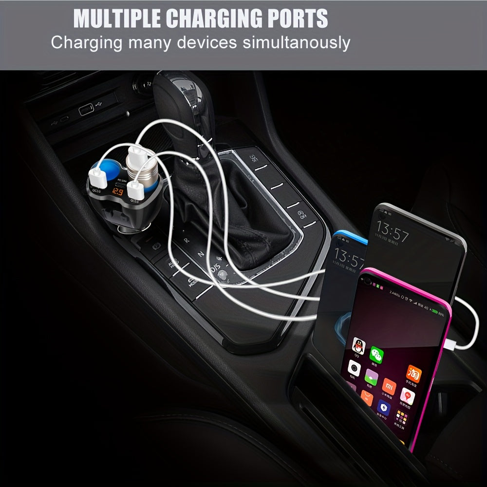 Cigarette Lighter Adapter, 150W 2 Sockets Car Cigarette Lighter Splitter Dual QC3.0 and 20W PD Type C Ports 12/24V Car Charger with ON/Off Switch for iPhone iPad Android Dash Cam