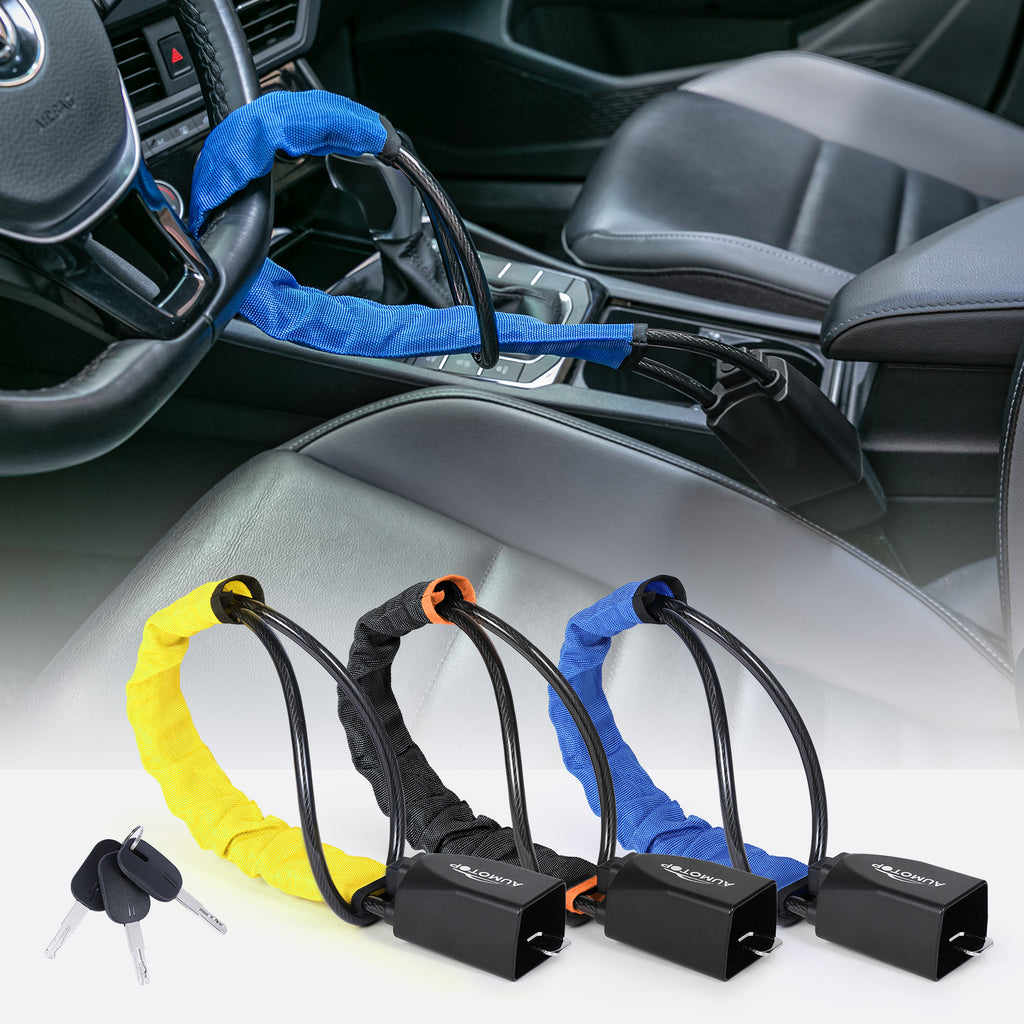 Steering Wheel Lock Universal Seat Belt Lock Anti-Theft Locking Device with 3 Keys for Car SUV Van Golf Cart Truck Black