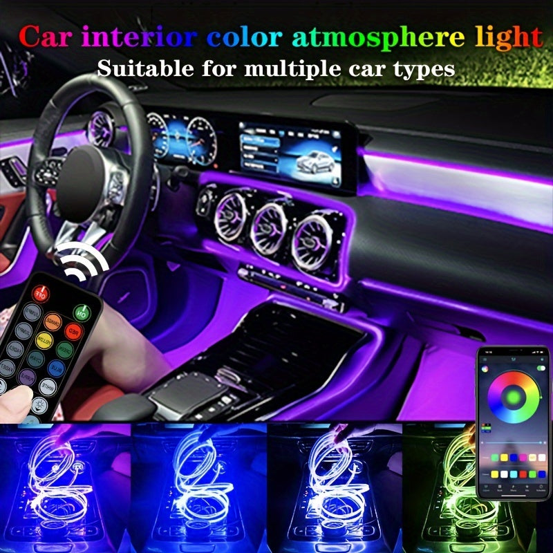 Interior Car LED Strip Lights With Wireless APP And Remote Control, 5 In 1 Ambient Lighting Kits With 236 Inches Fiber Optic, 16 Million Colors Car Neon Lights, Sync To Music