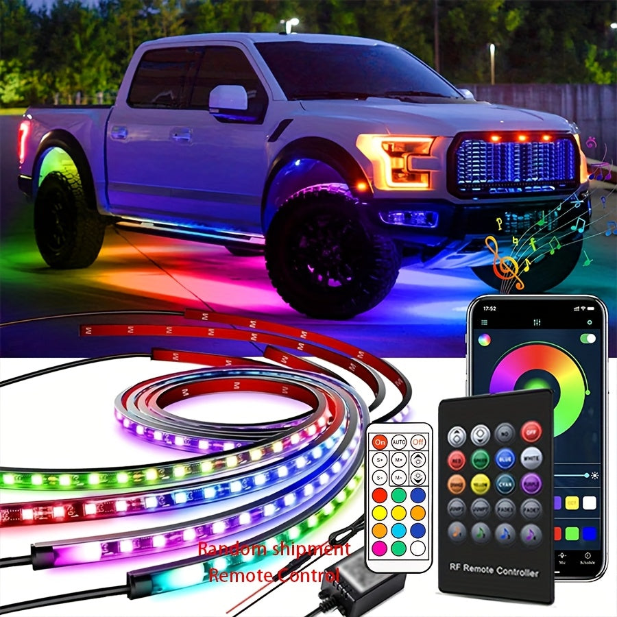 [RGB Car LED Lights] 4pcs RGB Car LED Light Strips - Universal Car LED Base Lights with APP, Music Mode, Wireless Remote Control - Car Decorative Light Strips for Camping, Travel, LED Christmas Light