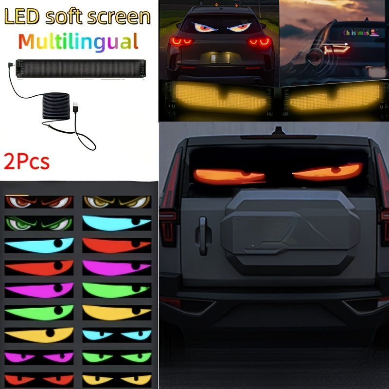 2pcs Multilingual Car LED Matrix Pixel Panel Scrolling Advertising 5V USB Remote Control Car Truck Devil's Eye Signs Light