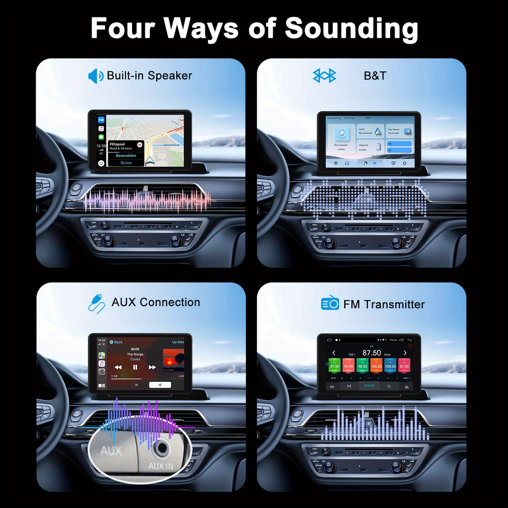 Plimpton, 2024 Car Navigation System Portable, Car Touch Screen Android&carplay, Carplay Screen For Car Portable 7 Inch, Wireless Car Play, Multimedia, Voice Control, BT, Mirror Link, Suitable For All Vehicles, Cars, Trucks,