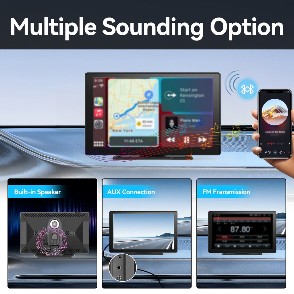 9" Wireless Carplay Screen for Car Stereo - Universal Smart System with Dash Cam, 64G TF Card, GPS Navigation, Mirror Link, FM, Phone Holder Replacement, and Voice Control for All Vehicles