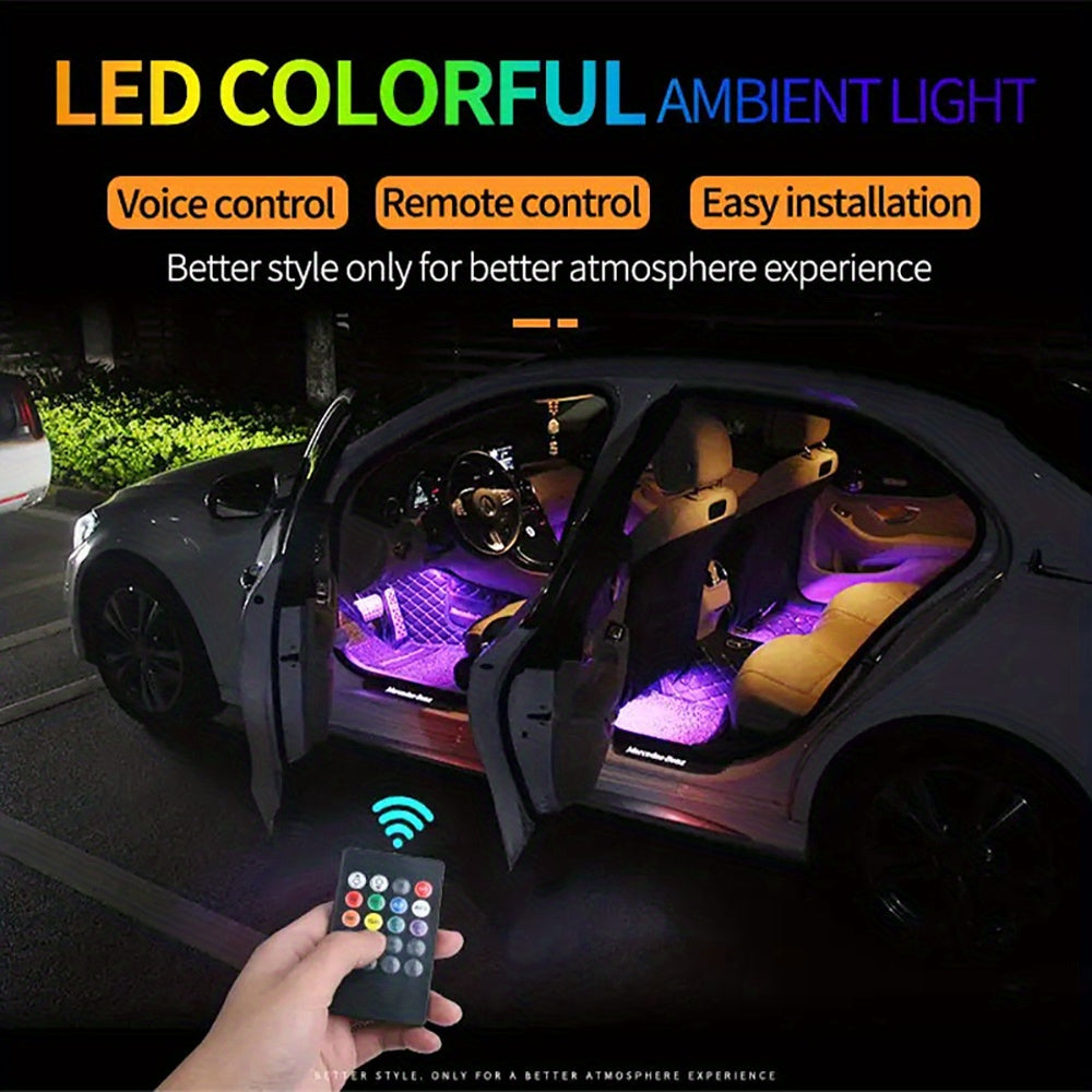 Light Up Your Car With 4pcs 48 LEDs Neon LED Interior Lights - Music Sync, Wireless Remote Control Auto RGB Decorative Lamps