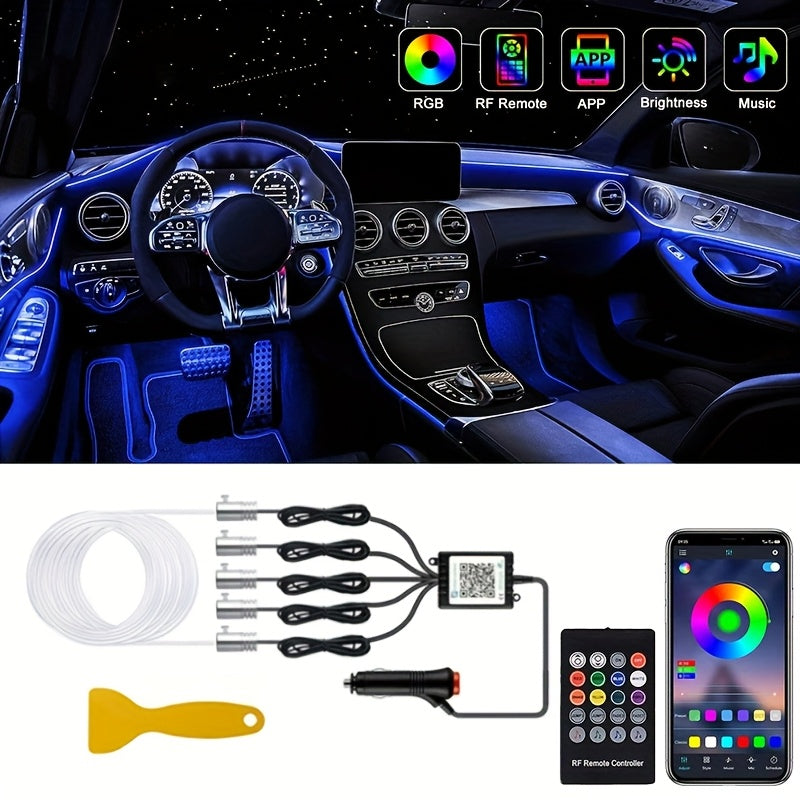 Interior Car LED Strip Lights, 5 In 1 Ambient Lighting Kits With 236inches Fiber Optic, 16 Million Colors Car Interior Lights With Wireless APP And Remote Control, Sync To Music, Without Battery