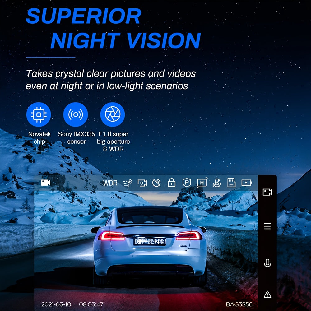 Dash Cam Front And Rear, Dash Camera For Cars 2.5K GPS, 3 Inch IPS Screen Magnetic Dashboard Recorder 170° Backup Camera