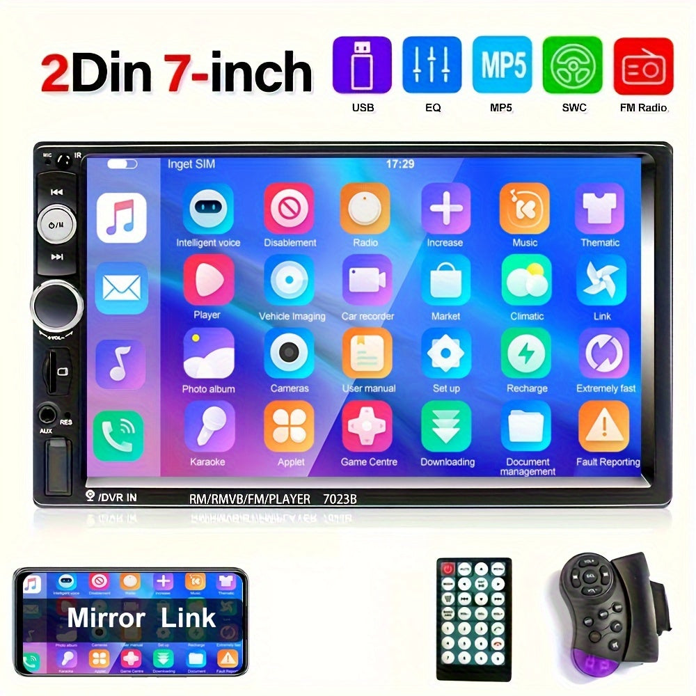 7-Inch HD Touch Screen Car Stereo Radio Audio Double Din BT Car Multimedia Player with Mirror Link USB FM Autoradio+Remote Control +Steering Control