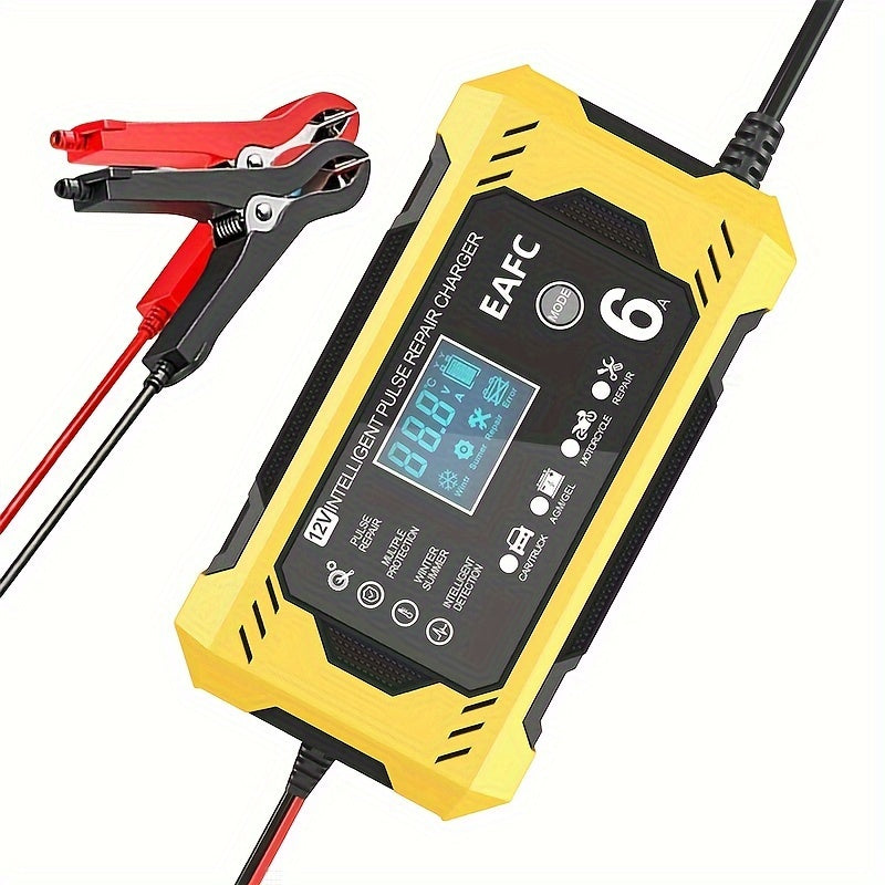 Car Battery Charger, 12V 6A Smart Battery Trickle Charger Auto 12V 24V Battery Maintainer for Car Truck Motorcycle Lawn Mower Marine Lead Acid Battery, Vehicle Battery Maintenance, Automotive Battery Care, Compact Charger, Po