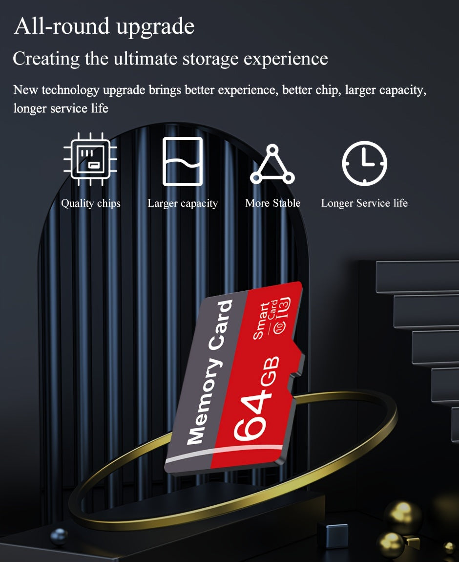 1pc Memory Card 64GB 32GB 16GB With Adapter, High Speed Flash TF Card 8GB 4GB 2GB 1GB, A1 C10 Memory TF Card For Tablet/Camera/Mobile Phone/Laptop/PC/Car Audio/Game Console/Audio -Store Your Files Securely!