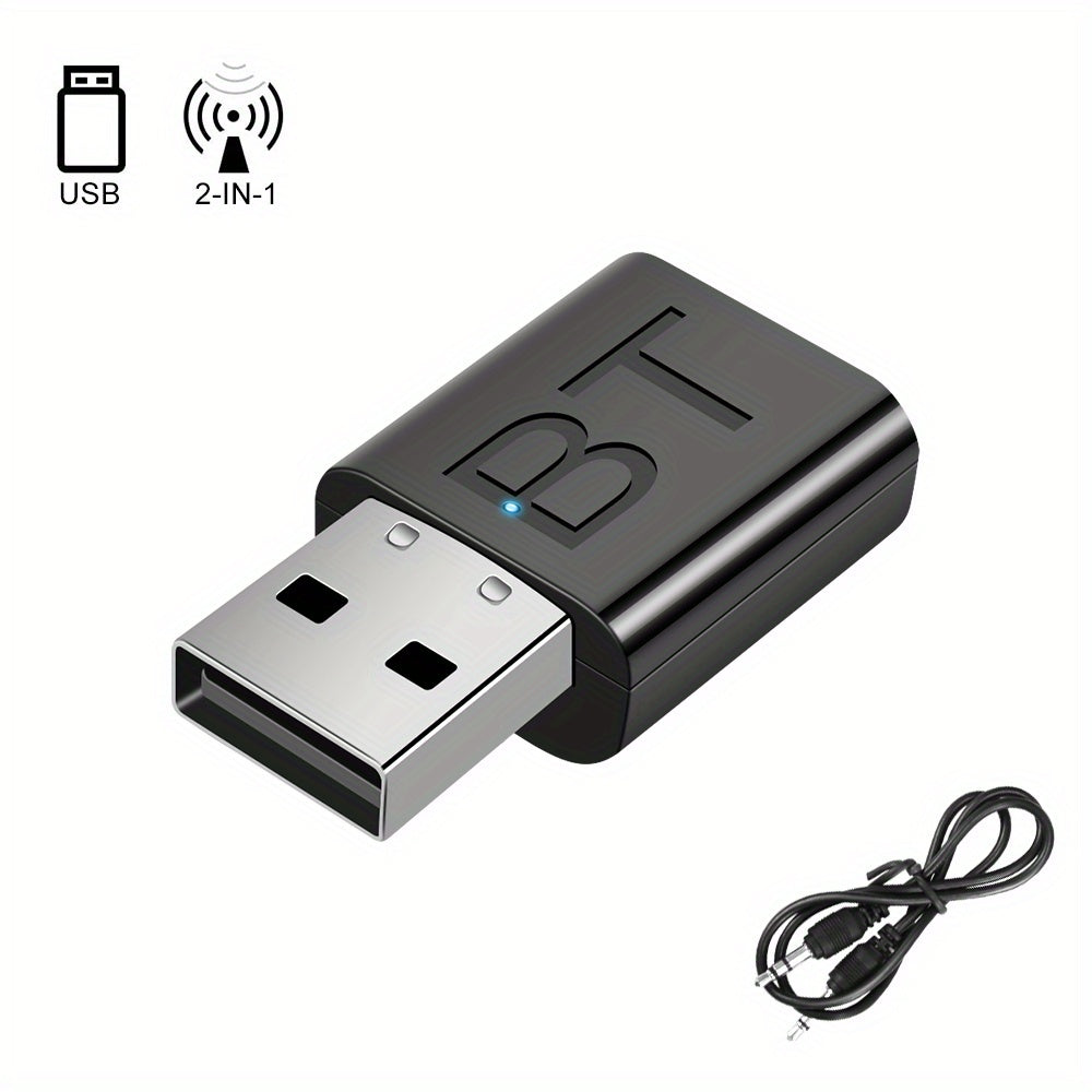 2-in-1 Wireless Bluetooth Transmitter Receiver - Mini 3.5MM AUX Audio Adapter for TV, Speaker, Earphone - LED Indicator, Car Kit, USB Adapter, Compact Design for Easy Portability