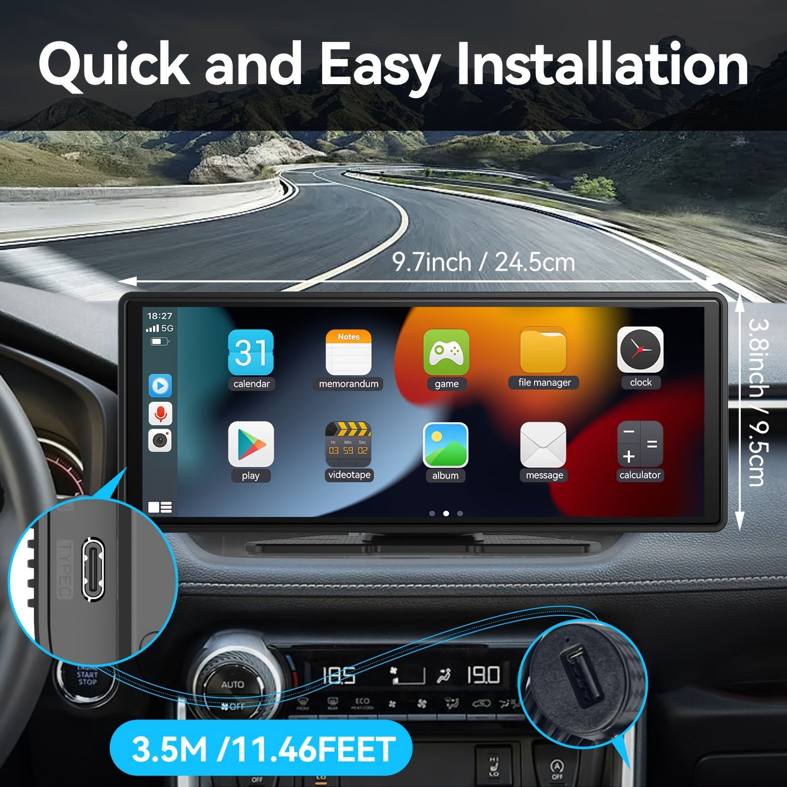 10.26" Wireless CarPlay & Android Auto Screen for Car Stereo - 4K Dash Cam, GPS Navigation, Mirror Link, FM, Phone Holder Replacement, Front Camera, Voice Control, Universal Smart System for ALL Vehicles
