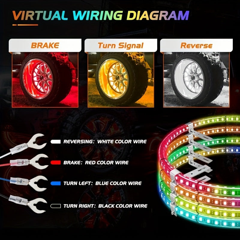14.5 "Dream Color Chase Rim Lights, Wireless Remote Control, Christmas Decorations, Flashing Led Wheel Lights, Car LED Neon Lights With Music Synchronization, Car High Brightness Neon Set, Car Rim Ambiance Light Strip, Decora