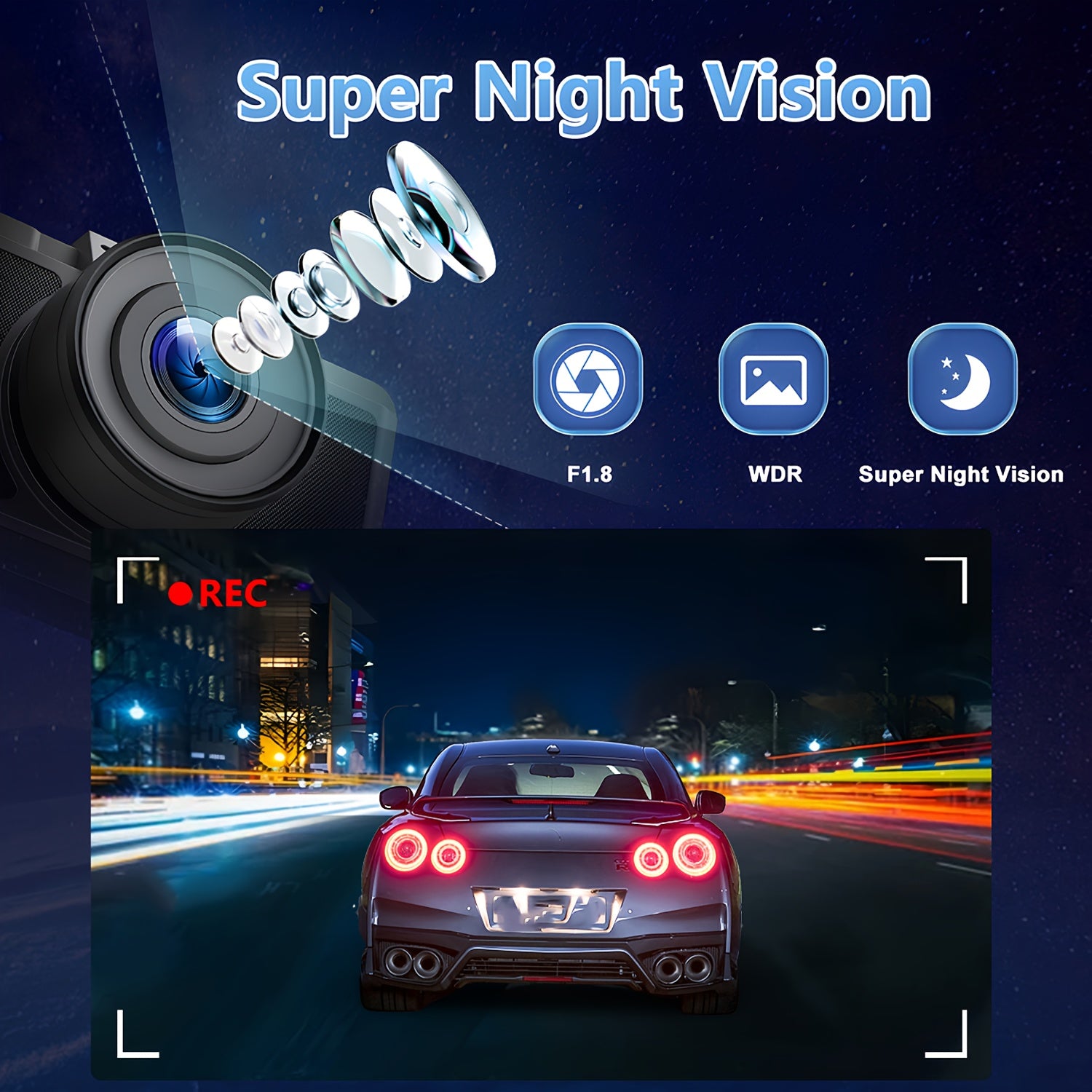 Dash Cam Front And Rear Camera, 3Inch Screen WiFi Dash Cam, 2.5K+1080P Dash Camera For Cars, Dashboard Camera With Free 64GB SD Card, Type-C Port, Parking Monitor, Super Night Vision