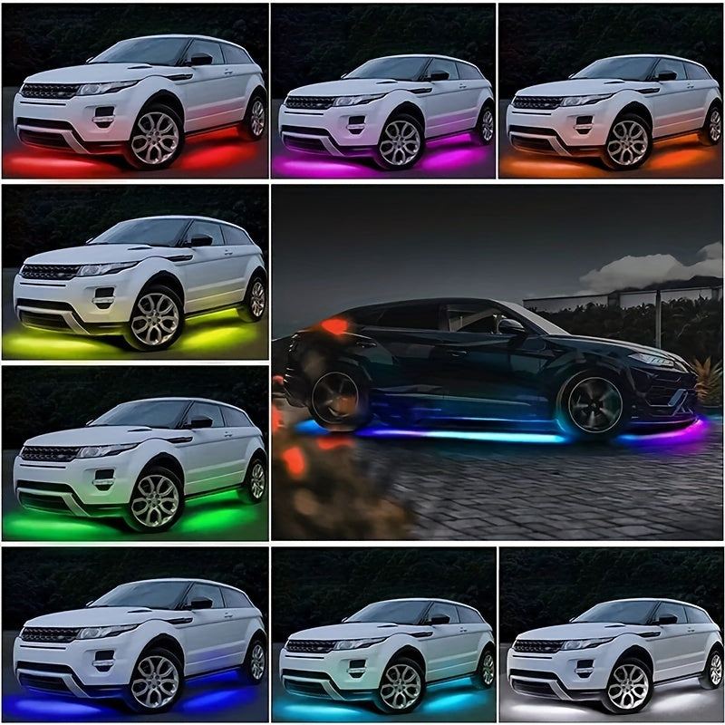 [RGB Car LED Lights] 4pcs RGB Car LED Light Strips - Universal Car LED Base Lights with APP, Music Mode, Wireless Remote Control - Car Decorative Light Strips for Camping, Travel, LED Christmas Light