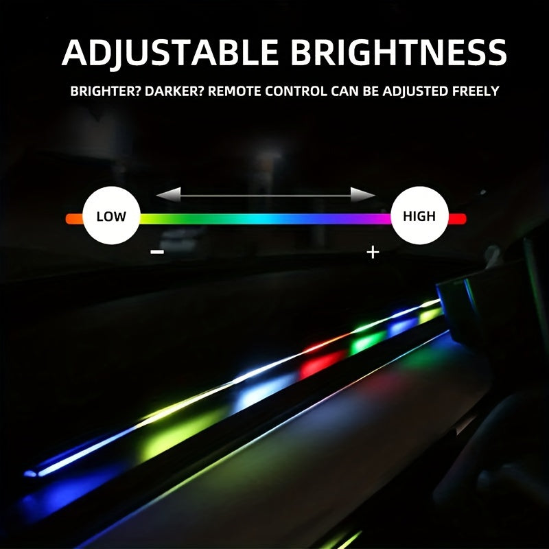 64 Color USB Car LED Ambient Light Acrylic Strip Instrument Panel Decorative Light RGB Car Interior Hidden APP Remote Control Ambient Light, Music Jumping Light Strip