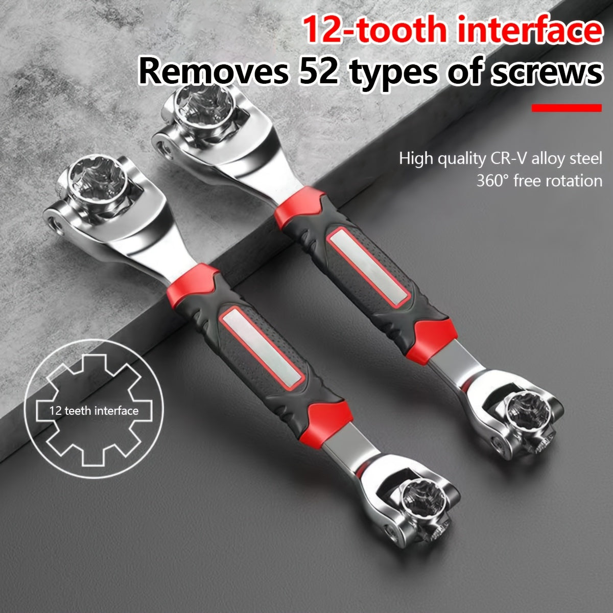 1-Pack 8-in-1 Multifunctional Torx Wrench, Chrome Vanadium Steel, Non-Slip Grip, Multi-Head Rotary Repair Tool for Car Tire Removal, HRC56+2 Hardness, with Anti-Slip Handle