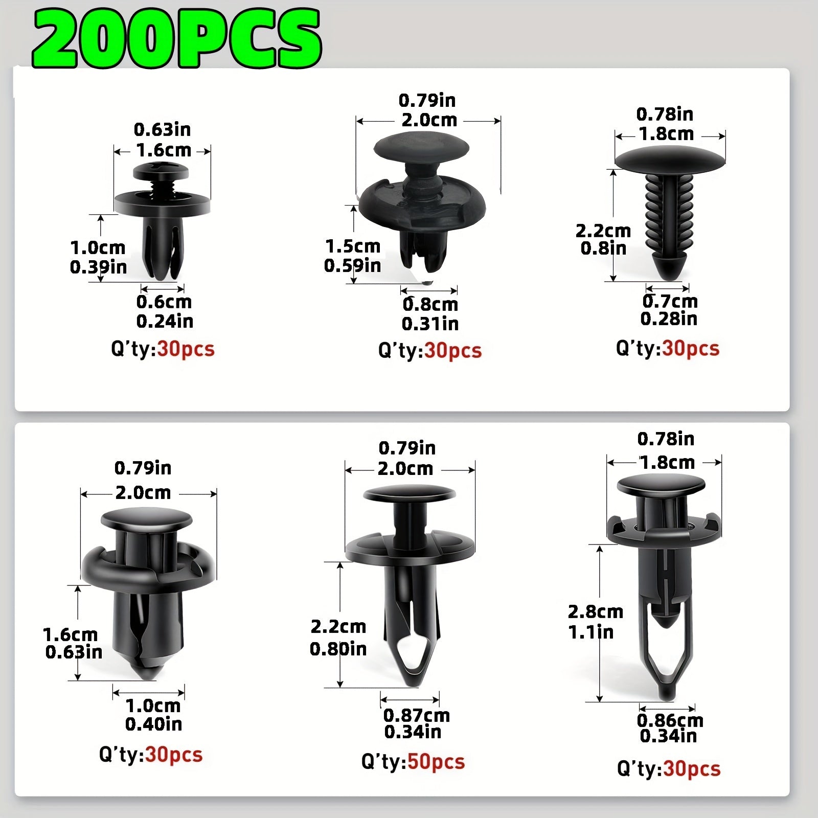 200pcs Car Fixing Clip 6mm7mm8mm9mm10mm Universal Six Types Of Mixed for Toyota for Ford for GM for Honda Bumper Push Rivet Auto Parts Removal Tools