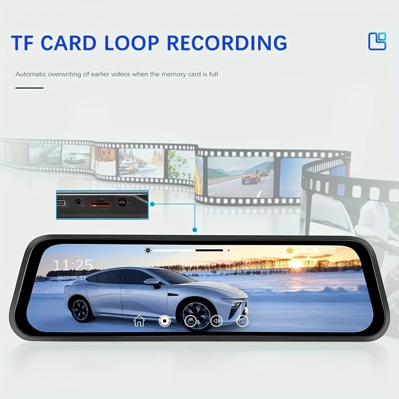 1080P HD 9.66 Inch; Mirror Dash Cam Front And Rear, With Touch Screen/ G-sensor/Night Version/ Loop Recording, 32GB Card Optional.