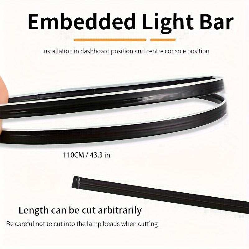 64 Color USB Car LED Ambient Light Acrylic Strip Instrument Panel Decorative Light RGB Car Interior Hidden APP Remote Control Ambient Light, Music Jumping Light Strip