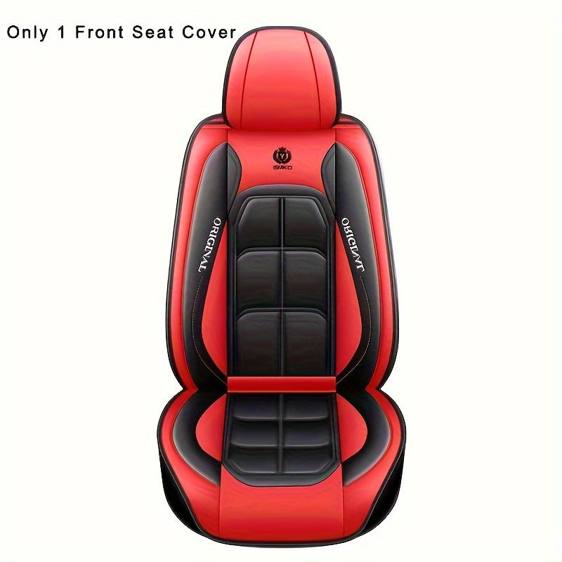 1pc PU Leather Car Seat Cover - Red & Black Design, Front Seat Protector for Sedan or SUV, Durable All-Season Cushion Mat with "Original" Print, Hand Wash or Dry Clean Only, Car Seat Protection | Modern Seat Cover | PU Leathe