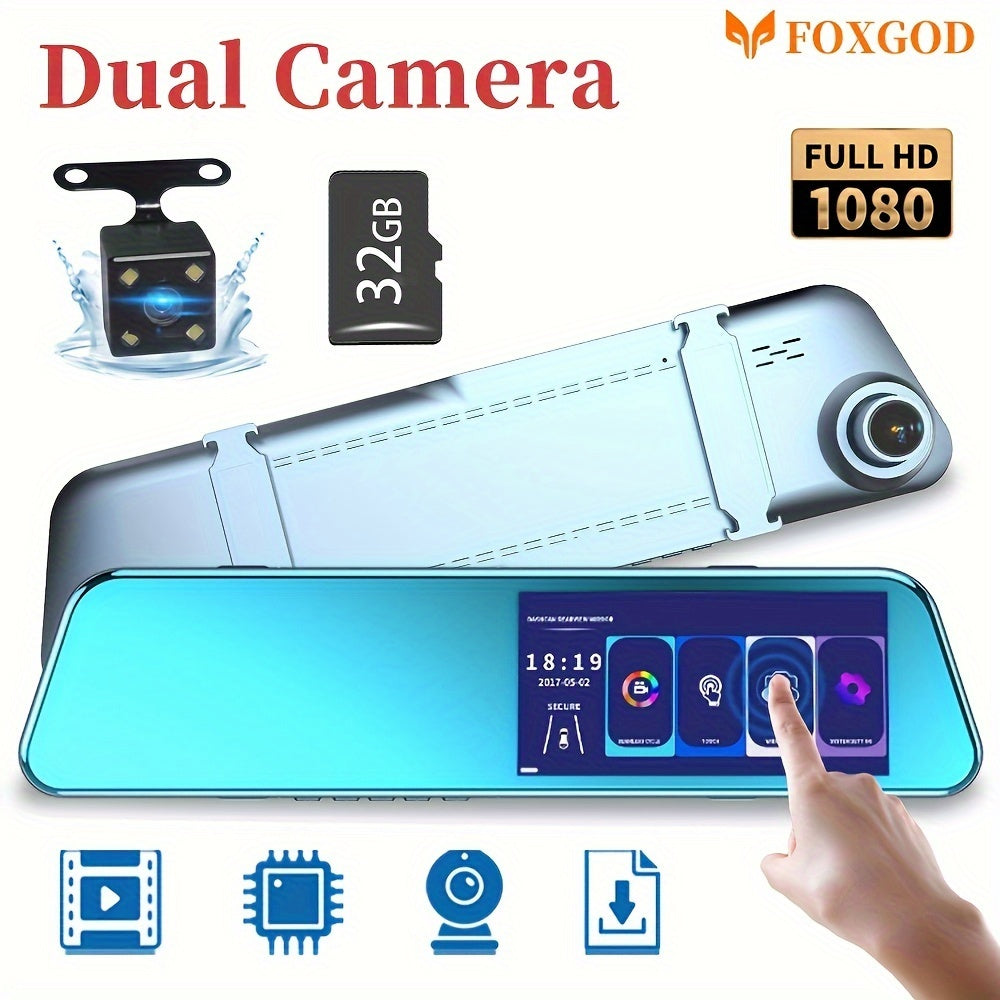 [FOXGOD] 2.5D Curved Touch Screen Dash Cam, FHD1080P Front And Rear Camera, Car Driving Recorder With 4.79 Inch Large Screen, 170° Wide-angle Lens, Night Vision Black Box, Loop Recording, Parking Monitor, G-sensor, WDR, Supp