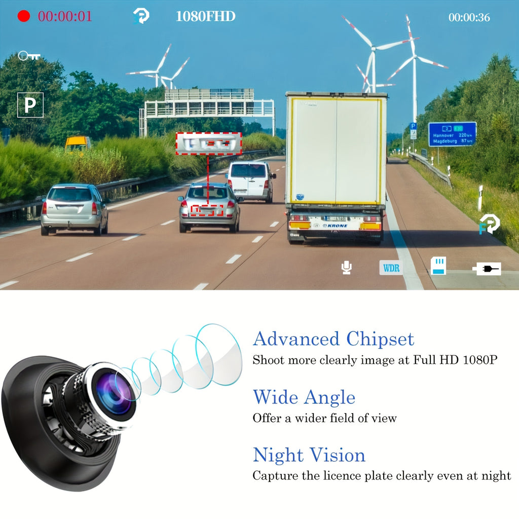 Car Dash Cam 7 Inch Touch Screen Full HD 1080P Rear View Mirror, Wide Angle Car Camera Front Camera 1080P, Rear Camera 1080P