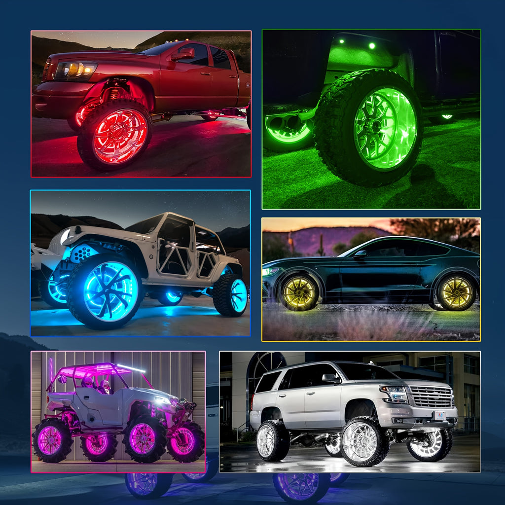 4pcs Universal Phantom Color Flow Car Led Wheel Light Burst Flash Wheel Light Colorful Wheel Light Combo RGB Wheel Ring