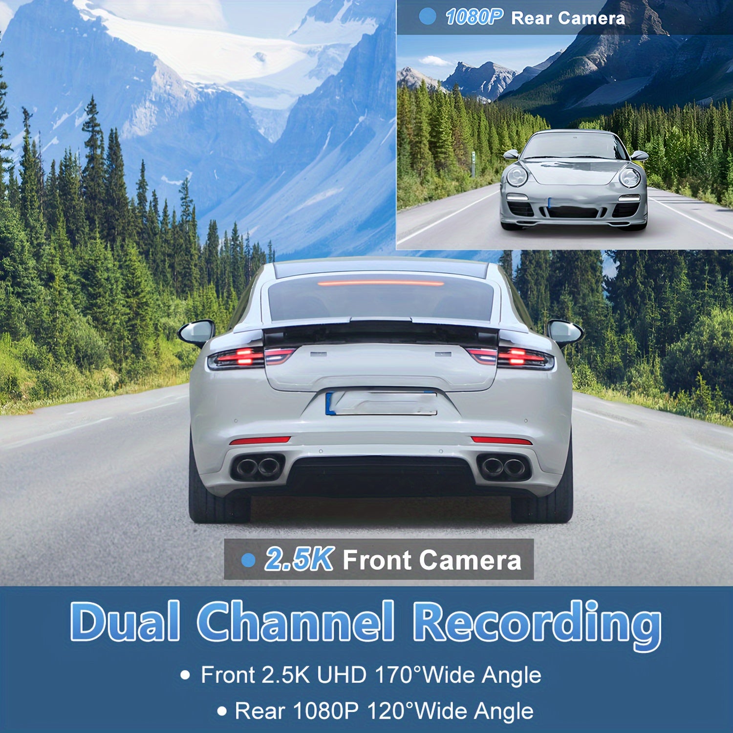 Dash Cam Front And Rear Camera, 3Inch Screen WiFi Dash Cam, 2.5K+1080P Dash Camera For Cars, Dashboard Camera With Free 64GB SD Card, Type-C Port, Parking Monitor, Super Night Vision