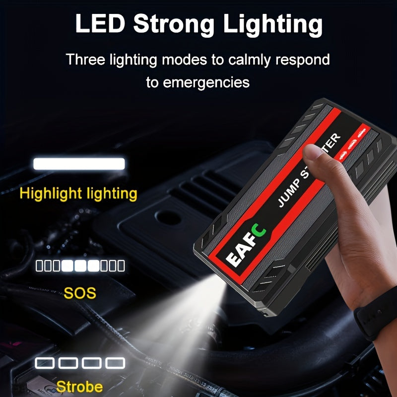 Portable Car Jump Starter Power Bank - 12V Auto Starting Device with LED Light, Supports 12V Gasoline Cars Up to 3.0L, Emergency Booster for Safe and Reliable Jump Starting