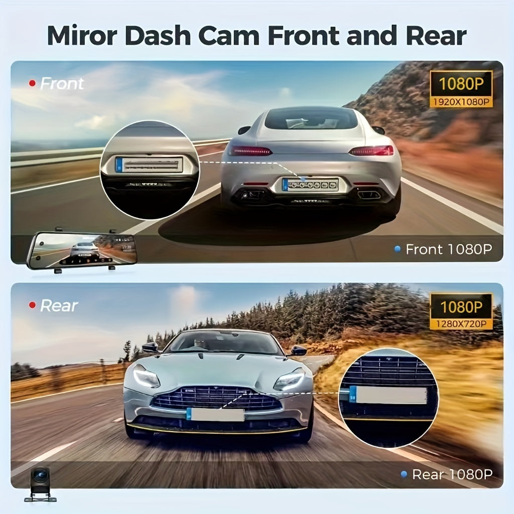10 Inch Full Touch Screen Front 1080P & 1080P Rear Dash Cam, Front 170° & Rear 150° Wide Angle View, Super Night Vision, Adjustable Front Camera, Split Screen Display, Emergency Video Lock, Parking Mode, Loop Recording, Eas