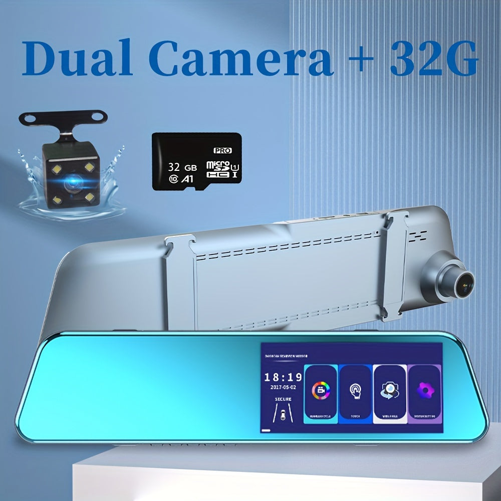 1080P Full HD Dual Dash Cam with 5.0" Touch Screen, Front 120° Wide Angle, Rear 720P Camera, Adhesive Mount, Touch Control, PC Compatible, Drivers Side Orientation, Car Plug Power, Universal Driving Fit, 180mAh Lithium Polym