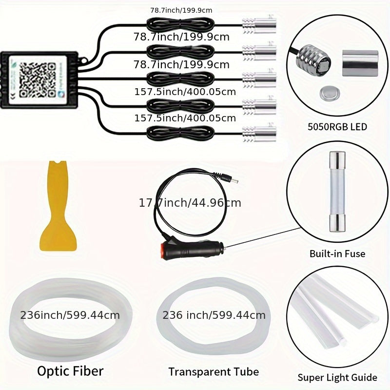 Interior Car LED Strip Lights With Wireless APP And Remote Control, 5 In 1 Ambient Lighting Kits With 236 Inches Fiber Optic, 16 Million Colors Car Neon Lights, Sync To Music