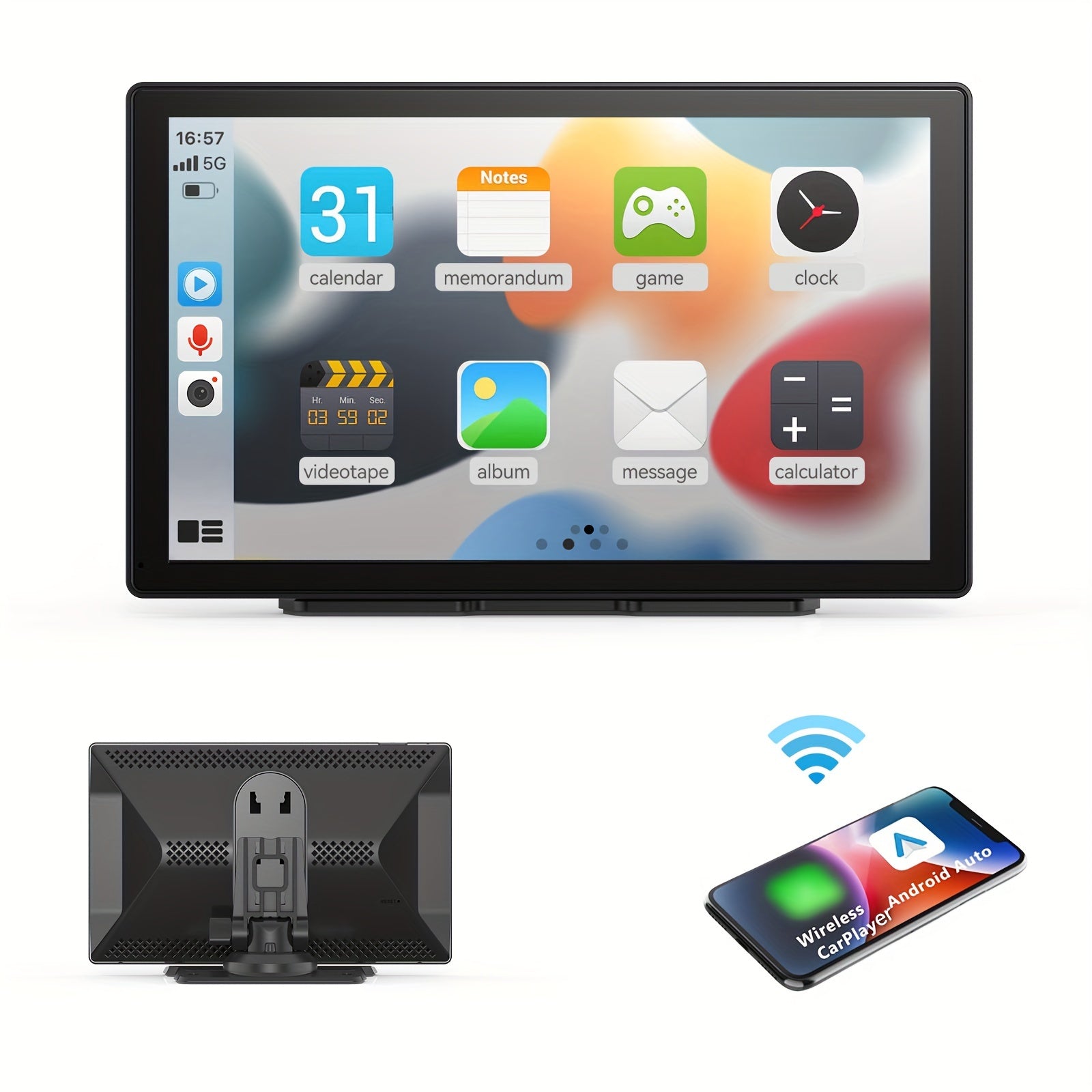 9-Inch Portable Wireless Car Player - Car Video with 4K Dash Cam, 64G TF Card, Android Auto Car Play, Voice Control, Phone Holder, Mirro Link, Navigation Screen and Upgraded Car Audio Receiver