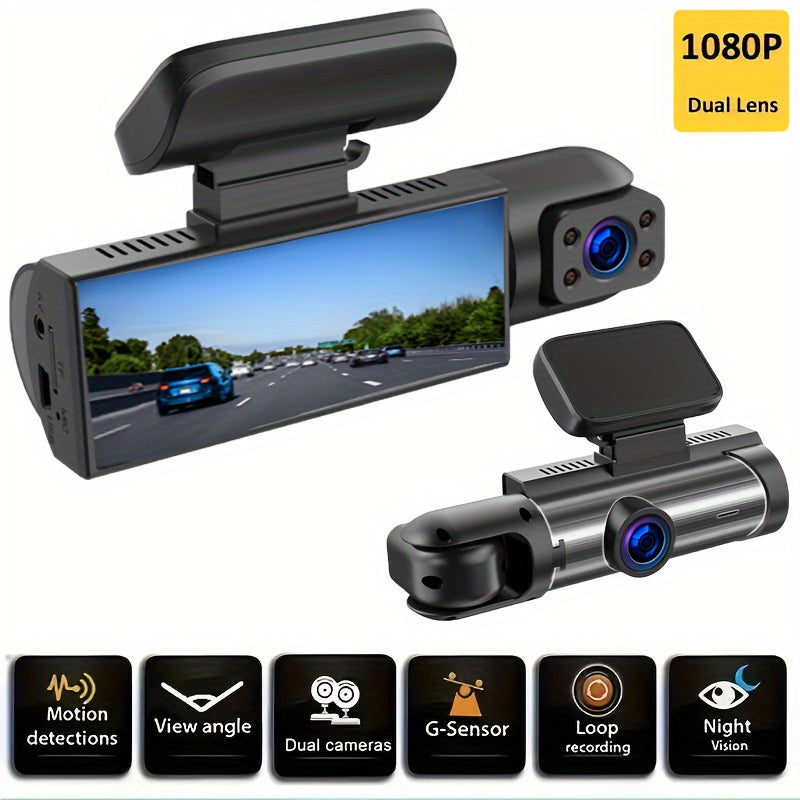 1080P Dual Camera Dash Cam For Cars With IR Night Vision, Loop Recording, And Wide Angle Lens-3.16 Inch IPS Screen, with 32GB SD Card Optional.