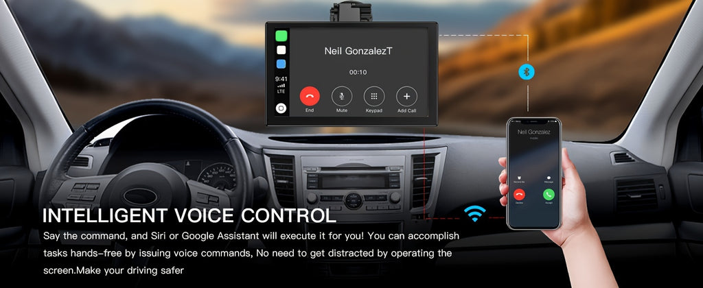 9'' 4K Wireless CarPlay & Android Auto Touchscreen Carabc with Dash Cam, GPS Navigation, Mirror Link, FM, Voice Control