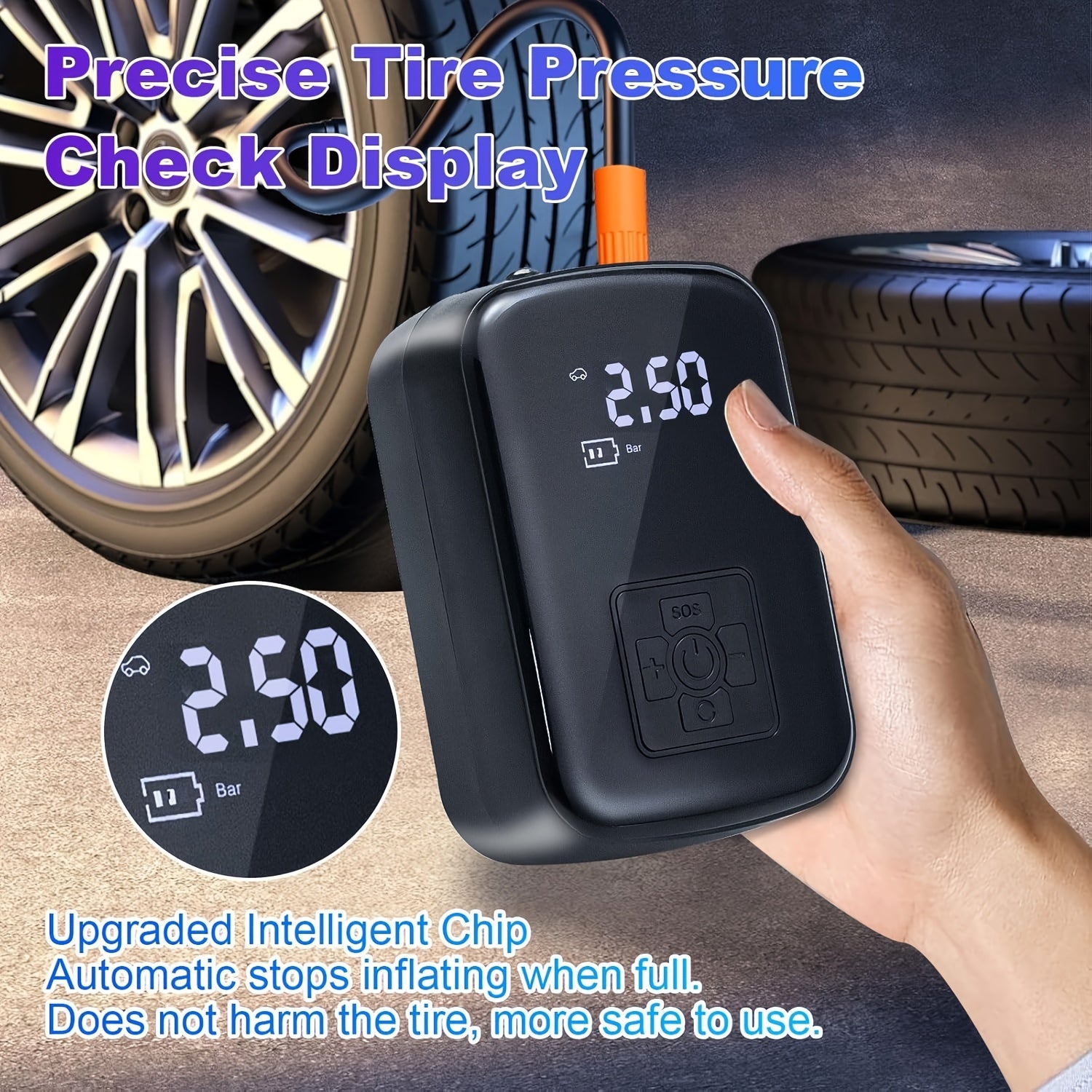 [Portable Car Air Compressor] A Portable Car Air Compressor with a Wireless Handheld Pump And Light, Suitable for Inflating And Compressing Tires of Cars And Motorcycles