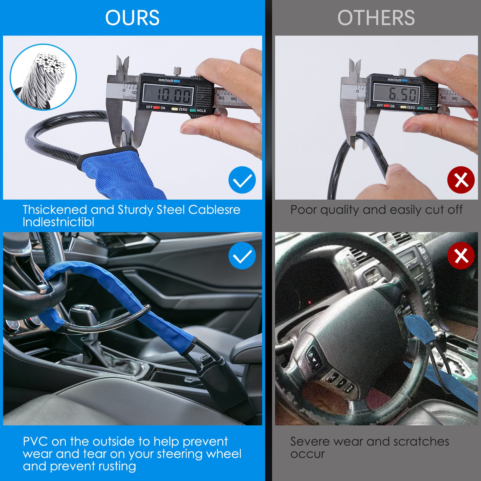 Steering Wheel Lock Universal Seat Belt Lock Anti-Theft Locking Device with 3 Keys for Car SUV Van Golf Cart Truck Black